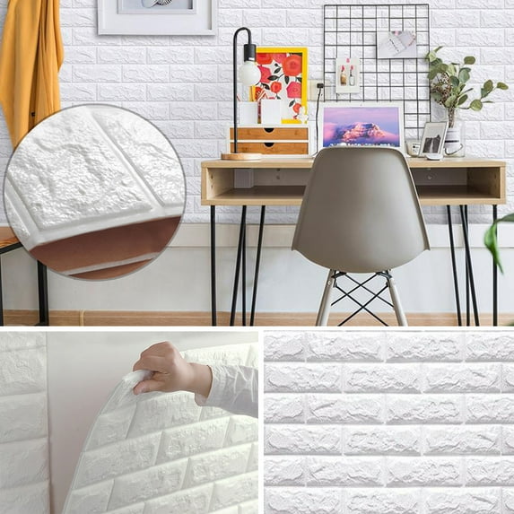FUTATA 3D Self-Adhesive Wall Panels Faux Foam White Brick Wallpaper for TV Walls Sofa Background Wall Decoration Rectangles