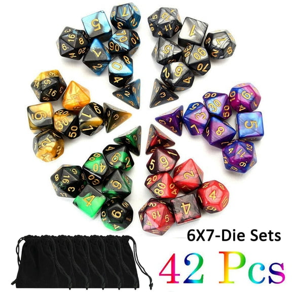 FUTATA 42 Pcs 6 Sets Polyhedral Dungeons and Dragons DND RPG MTG Table Game Dice Bulk with FREE Six Drawstring Bags