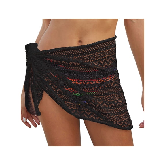 FUTATA Beach Skirt Womens Short Wrap Bikini Cover Up Summer Dress Swimwear Sarong Black