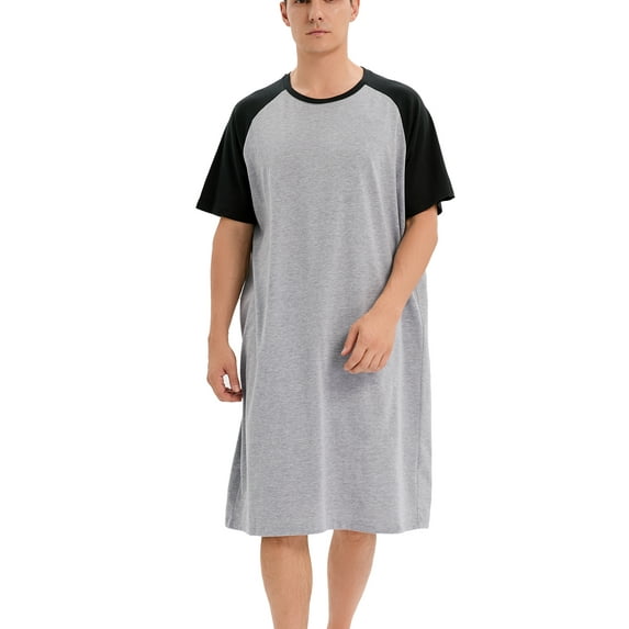 FUTATA Comfort Mens Sleepshirt Nightgowns Crewneck Short Sleeve Pajamas Big&Tall Sleepwear Henley Nightshirts Loungewear,Black/Blue/M-3XL