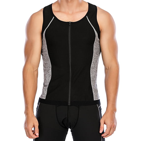 FUTATA Men's Sauna Workout Vest Weight Loss Sweat Tank Top Body Shaper Sweat Suit Sauna Vest with Zipper