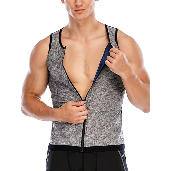 FUTATA Men's Waist Training Vest Sauna Slimming Vest Neoprene Zipper Sauna Tank Top Workout Sweat Shirt