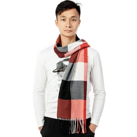 FUTATA Men's Women's Winter Warm Plaid Scarf, High Quality Scarf Shawl Wrap Fringe Edge, Soft Warm Scarf
