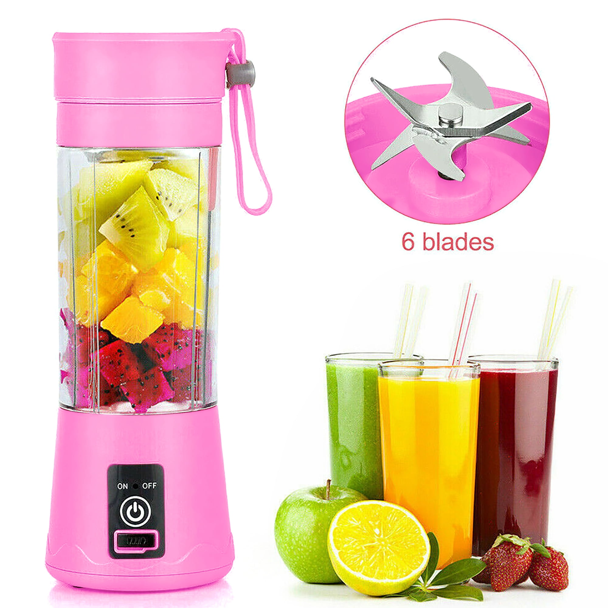  Portable Juicer Blender,Household USB Rechargeable Electric Fruit  Vegetable Extractor Juice Blender - Blue: Home & Kitchen