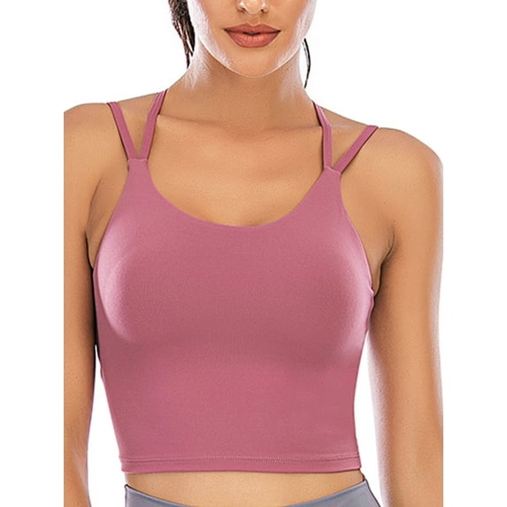 FUTATA Women Removable Paddeds Sport Bras Spaghetti Strap Yoga Bras for Gym Running Workout Fitness Bra Crop Tops Seamless Stretch Bra