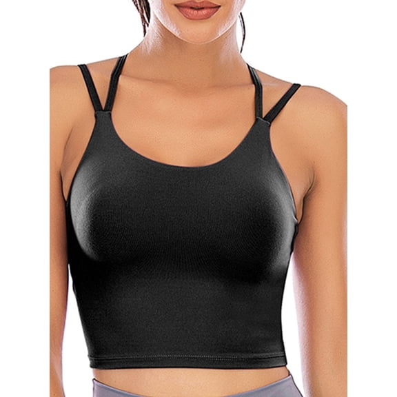 FUTATA Women Removable Paddeds Sport Bras Spaghetti Strap Yoga Bras for Gym Running Workout Fitness Bra Crop Tops Seamless Stretch Bra