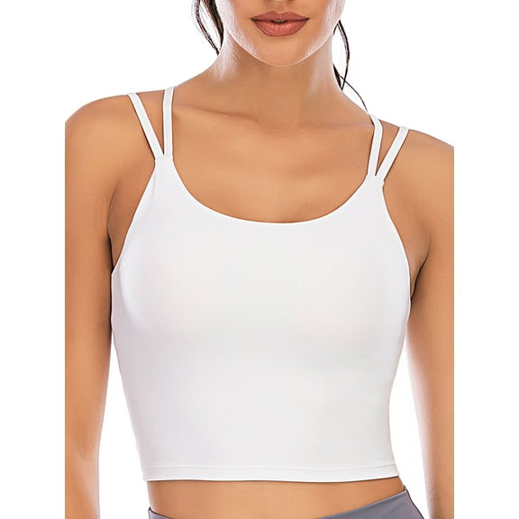 FUTATA Women Removable Paddeds Sport Bras Spaghetti Strap Yoga Bras for Gym Running Workout Fitness Bra Crop Tops Seamless Stretch Bra