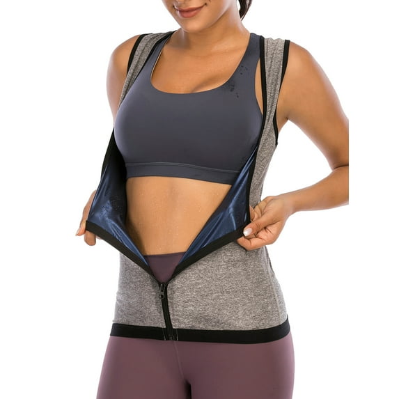 FUTATA Women Sauna Vest Slimming Workout Tank Top Waist Trainer Slim Polymer Sauna Suit Tummy Control Sweat Enhancing Shapewear with Zipper