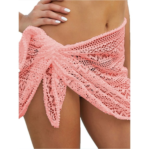 FUTATA Women Swimwear Chiffon Short Beach Sarong Cover Up Swimsuit Wrap Skirt Ruffle Pareo Bikini Swimwear Summer Beach Wrap