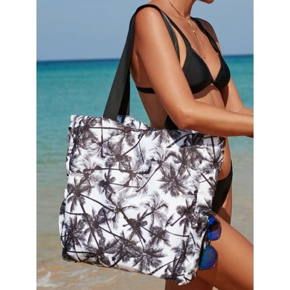FUTATA Women's Beach Bag Casual Printed Large Capacity Tote Bag For All Ages Oxford Tote Bag With Zipper Suitable For Beach, Travel, Pool, Gym