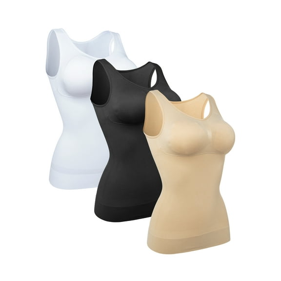 FUTATA Women's Cami Shaper Built in Bra Slim Seamless Tank Top Tummy Control Shapewear Camisole 3 Pack
