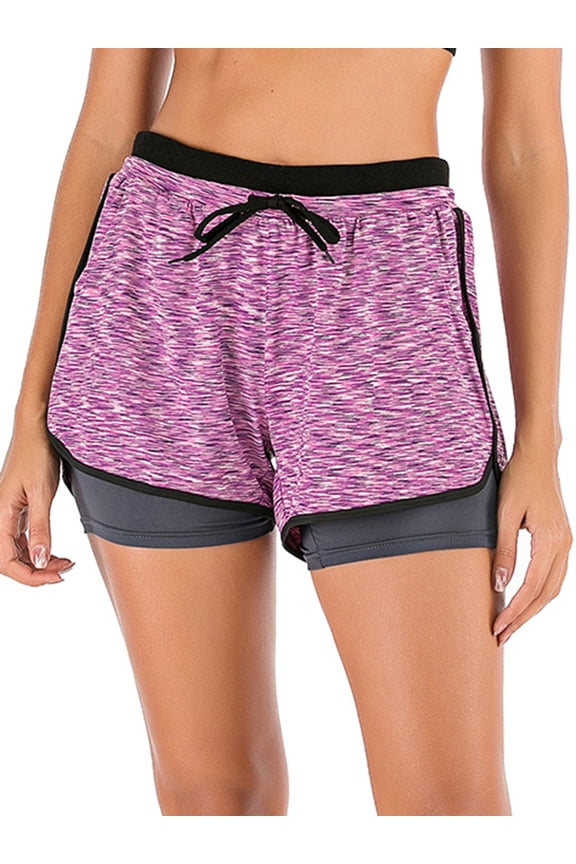 Women's Double Layer Running Sports Shorts, Sports Training Bodybuilding Summer Shorts, Workout Sports Yoga Shorts Leggings