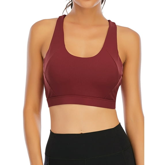 FUTATA Women's Fitness Workout Sports Bra, Cross Strap Sports Bra Medium Support Yoga Bra With Detachable Cups, Black/White/Burgundy