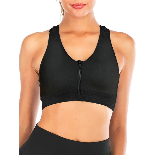 FUTATA Women's Front Zipper Sports Bra, Wireless Post-Op Bra Active Yoga Sports Bra For Gym Workout Running With Removable Pads, Available In Ten Colors S-2XL