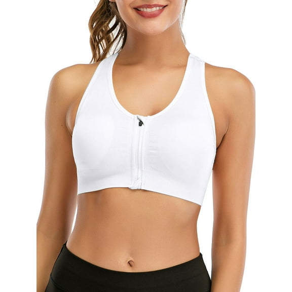 FUTATA Women's Front Zipper Sports Bra, Wireless Post-Op Bra Active Yoga Sports Bra For Gym Workout Running With Removable Pads, Available In Ten Colors S-2XL