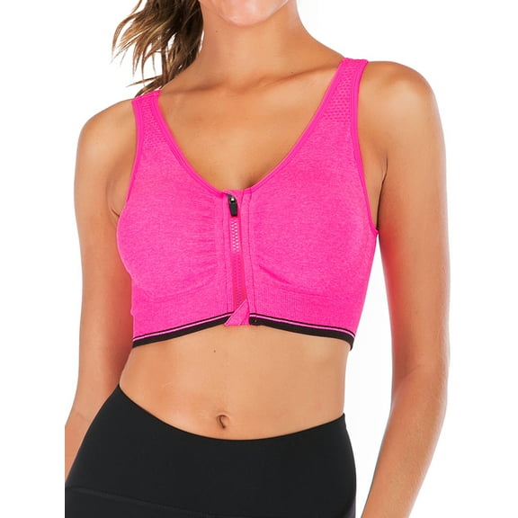 FUTATA Women's Front Zipper Sports Bra, Wireless Post-Op Bra Active Yoga Sports Bra For Gym Workout Running With Removable Pads, Available In Ten Colors S-2XL