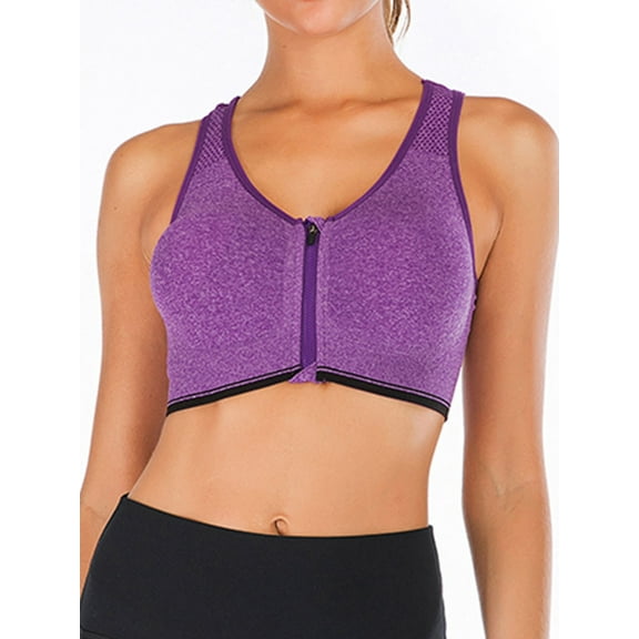 FUTATA Women's Front Zipper Sports Bra, Wireless Post-Op Bra Active Yoga Sports Bra For Gym Workout Running With Removable Pads, Available In Ten Colors S-2XL
