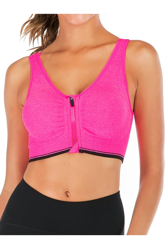 Women's High Impact Support Sports Bra, Front Zipper Closure Push Up Bra Workout Yoga Bra