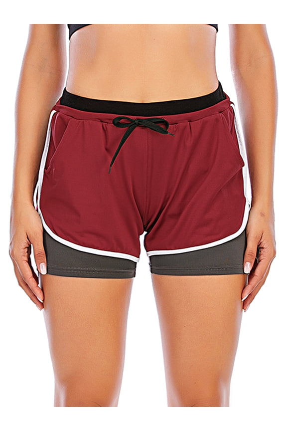 Women's Quick Dry Yoga Shorts, Gym Running Jogging Sportswear Sports Shorts, Double Layer High Waist Workout Yoga Shorts With Pockets