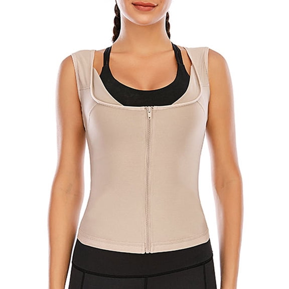 FUTATA Women's Sauna Workout Tank Top Hot Sweat Vest Tummy Control Body Shaper Slimming Waist Vest with Zipper
