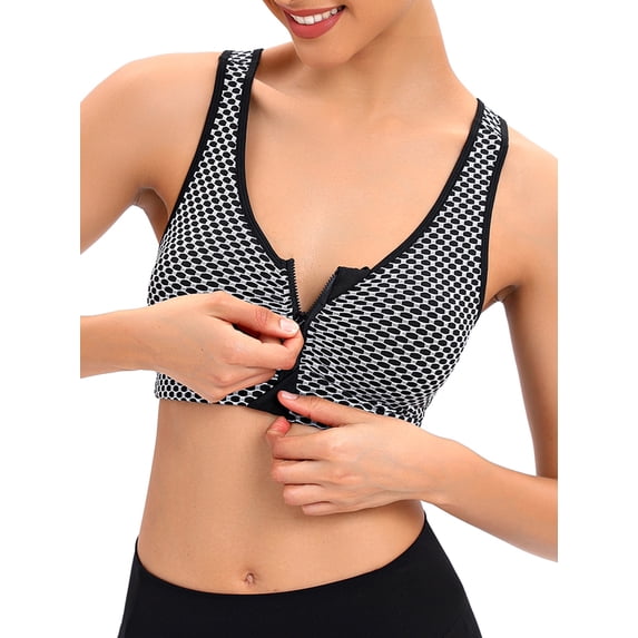 FUTATA Women's Wireless Post-Op Bra Front Zipper Sports Bra, Push Up Sports Bra Tube Top, Yoga Fitness Workout Running Yoga Bra With Removable Pads, 6 Colors Available