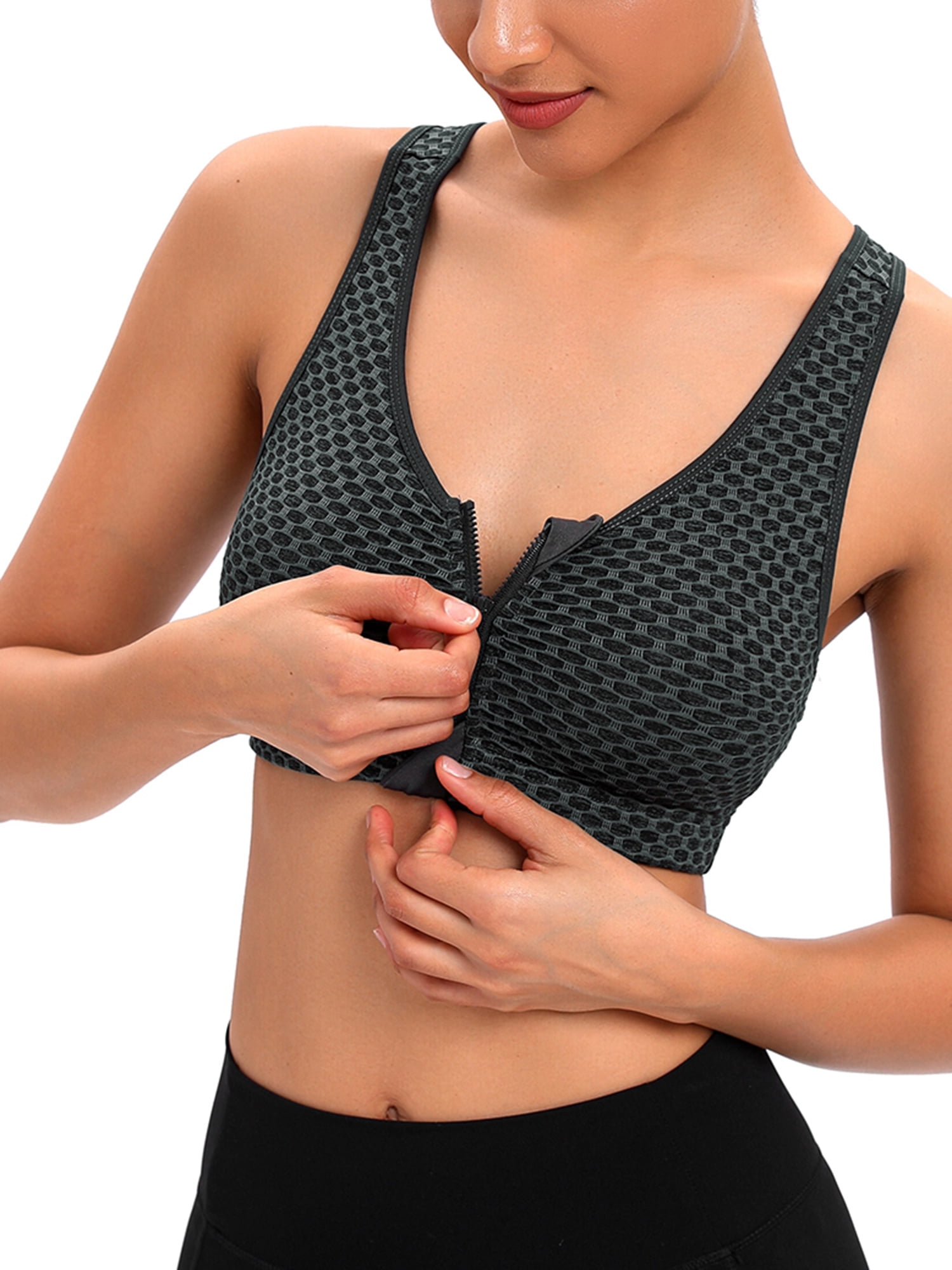 FUTATA Women's Wireless Post Surgery Bra Front Zipper Seamless