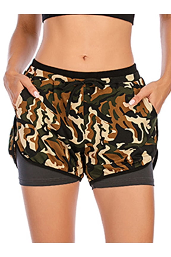Womens 2 In1 Running Athletic Workout Yoga Shorts With Pockets,High Elastic Sports Shorts For Women