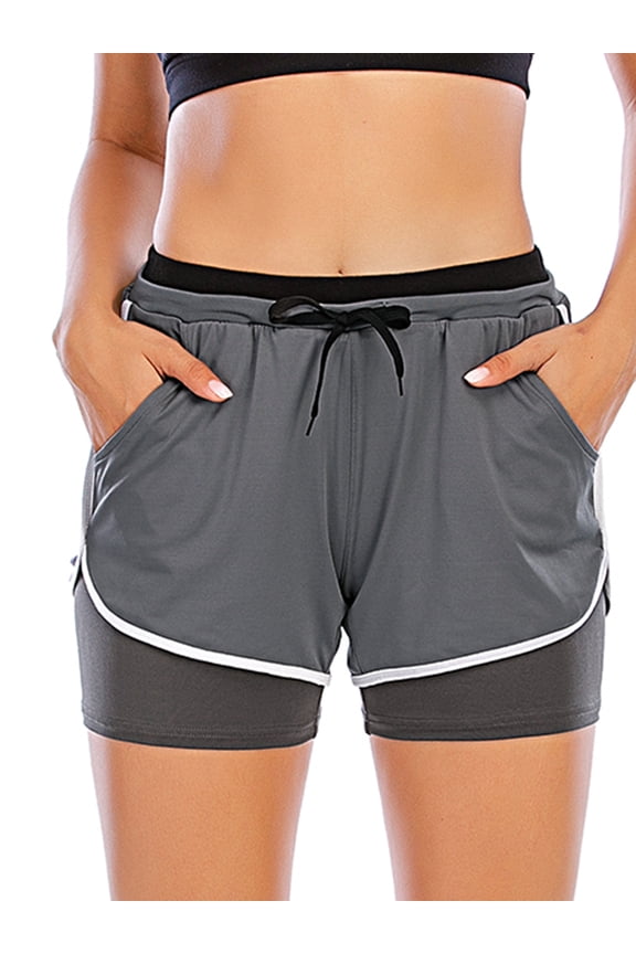 Womens 2 In1 Running Athletic Workout Yoga Shorts With Pockets,High Elastic Sports Shorts For Women