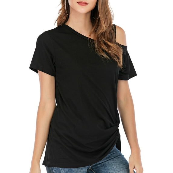 FUTATA Womens Casual Tops Side Twist Knotted Tops Casual Tunic Shirts Short Sleeve T Shirt Summer Cold Shoulder T-Shirt
