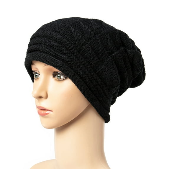 FUTATA Womens Soft Stretch Beanie Knitted Winter Hat Slouchy Warm Hats Beanie Hat for Cold Weather Black