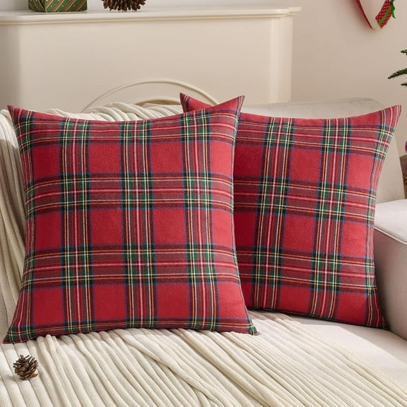 Christmas Red Plaid Throw Pillow Covers 18x18 Inch Set of 2 Buffalo Check Holiday Decorative Cushion Case Farmhouse Home Decor for Couch Bed Living Room