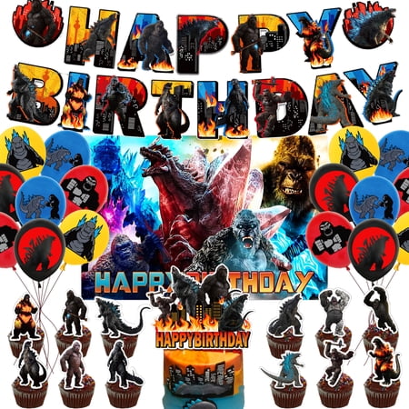 FUTIANYI Easy To Assemble Unisex Birthday Party Decoration Kits, Paper Latex Godzilla, 45 Piece