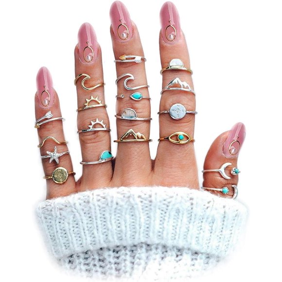 FUTIMELY Boho Retro Stackable Rings Sets for Women Knuckle Joint Finger Knuckle Nail Ring Sets Moon Stars Stack Preppy Statement Rings Cute Trendy Stuff Jewelry