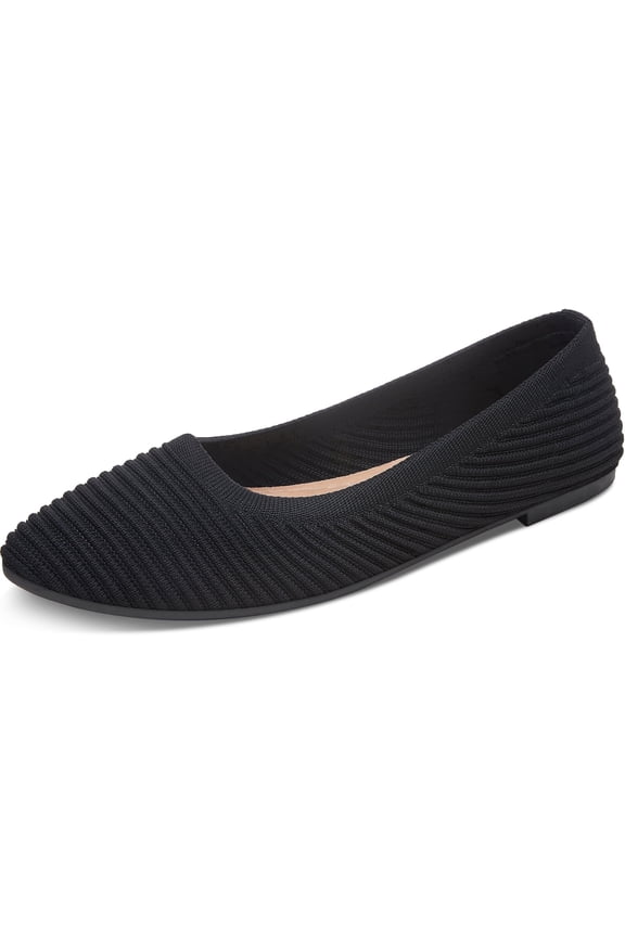 Women Knit Ballet Flats Comfortable Mesh Pointed-Toe Dressy Flats Casual Ballerina Walking Flats Cute Slip on Ballet Flat(Black US5)