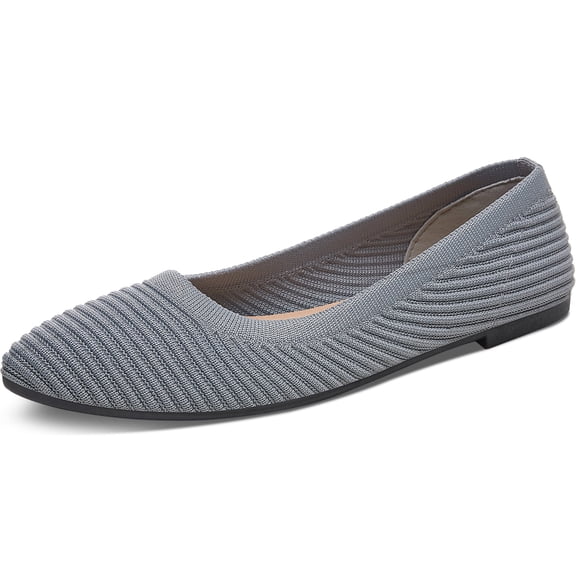 FUTINA Women Knit Ballet Flats Comfortable Mesh Pointed-Toe Dressy Flats Casual Ballerina Walking Flats Cute Slip on Ballet Flat(Grey US8)