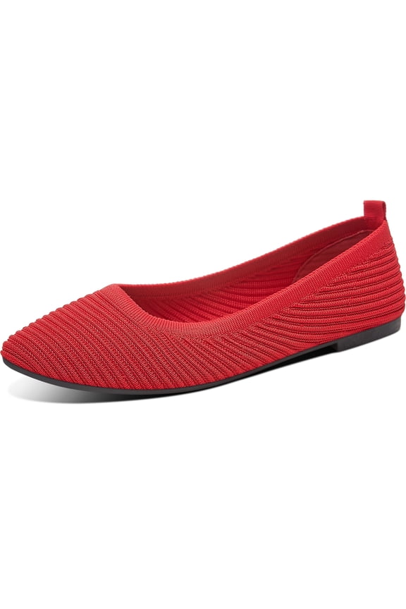 Women Knit Ballet Flats Comfortable Mesh Pointed-Toe Dressy Flats Casual Ballerina Walking Flats Cute Slip on Ballet Flat(Red US6)