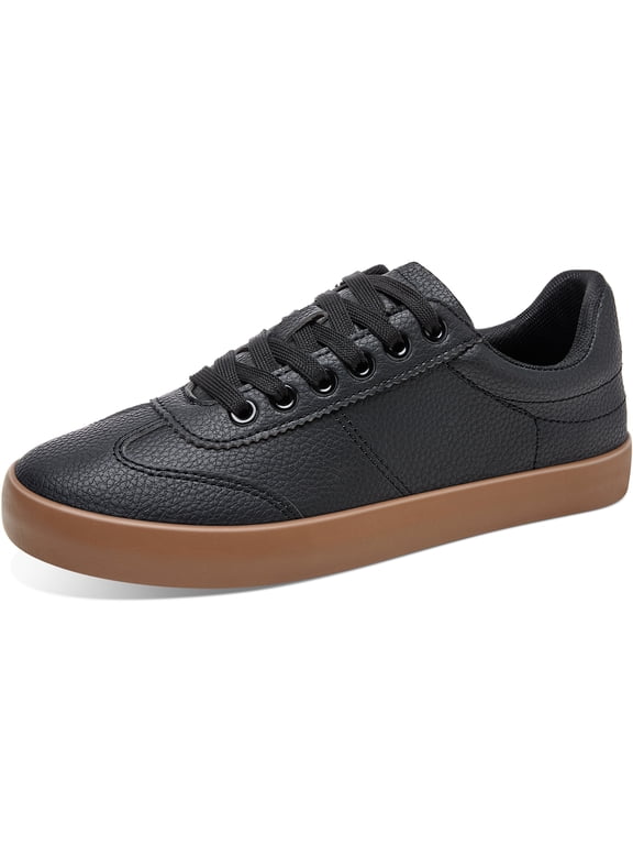women court Sneakers Comfortable Retro Tennis Sneakers Low Top Faux Leather walking Shoes(Black/Brown US8)