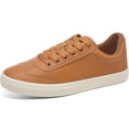 thumbnail image 1 of FUTINA women court Sneakers Comfortable Retro Tennis Sneakers Low Top Faux Leather walking Shoes(Brown/Beige US8), 1 of 5