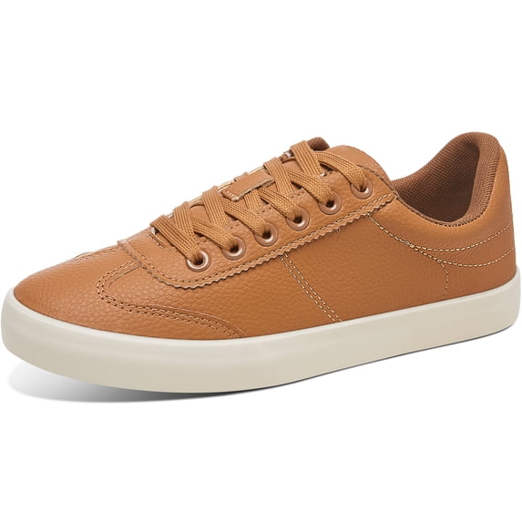 FUTINA women court Sneakers Comfortable Retro Tennis Sneakers Low Top Faux Leather walking Shoes(Brown/Beige US8)