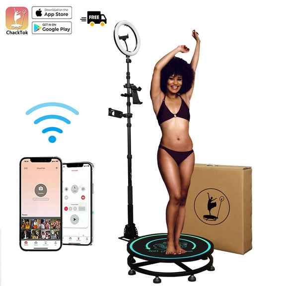 FUTOBOOZ 360 Photo Booth Machine,Ring Light Stand, 22.5" Rotating Stage, APP Remote Control, Free Custom Logo, Black