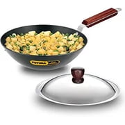 FUTURA Hard Anodised Deep-Fry PanKadhai 2-1/2-Litre with Steel Lid and Flat Bottom