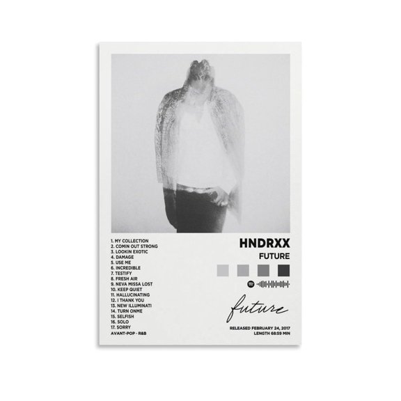 FUTURE - HNDRXX Canvas Poster Print Music Poster, Unframed, Modern, Landscape, Vibrant, Adult, Unisex, Indoor and Outdoor, Multiple Rooms Decor