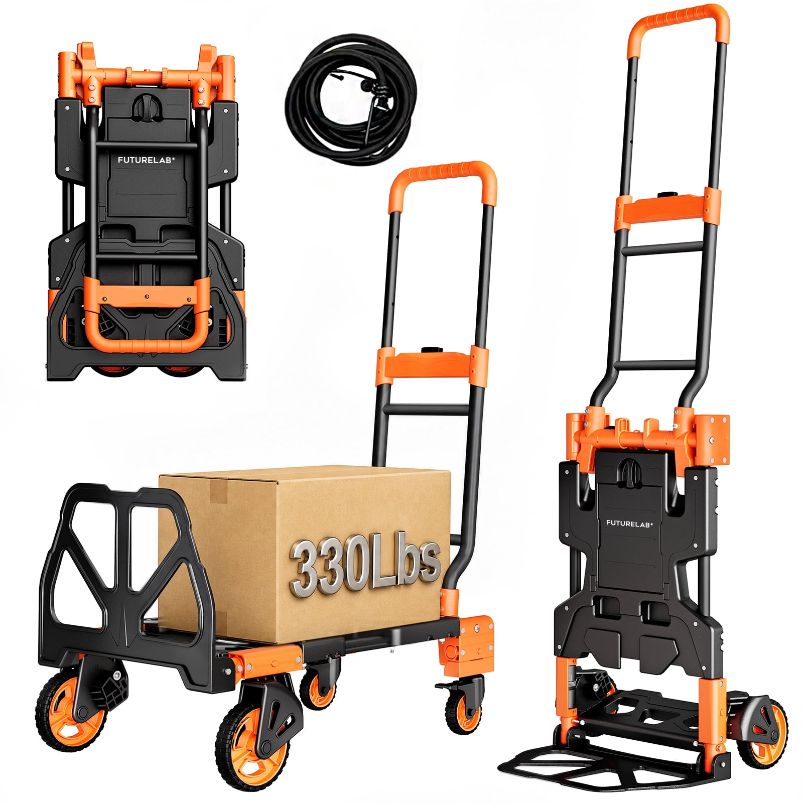 FUTURELAB 2 in 1 Folding Hand Truck, Four/Two Wheels 330LBS Capacity Foldable Cart,Convertible Dolly Cart with Retractable,Truck/Dolly for Travel, Moving, Shopping, Office