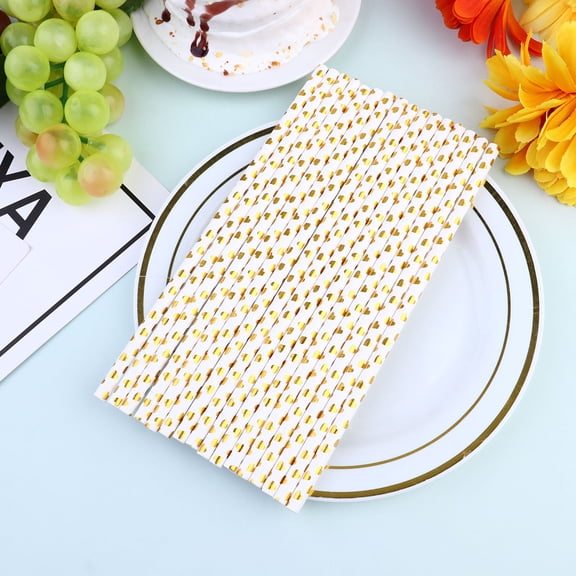 FUTUREORYY Creative Party Straw Gold Stamping Heart Printing 100Pcs