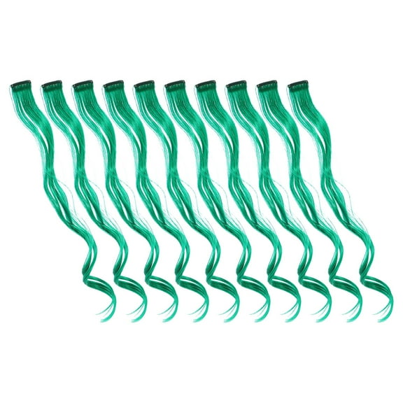 FUTUREORYY 10Pcs Curly Hair Extensions For Girls Colored Green High Temperature Silk For Cosplay Stage Performance
