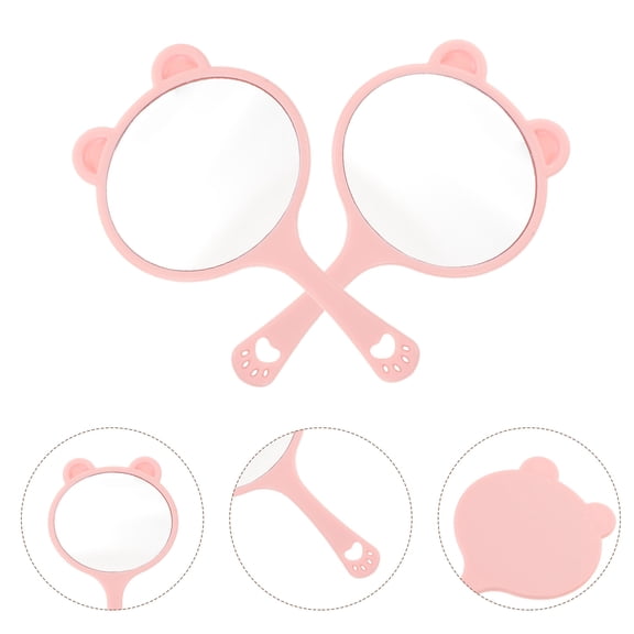FUTUREORYY 10pcs Cartoon Cat Head Handheld Makeup Mirror with Handle Pink