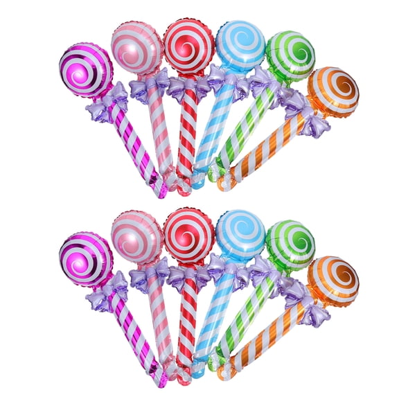 FUTUREORYY 12Pcs Inflatable Lollipop Balloons Assorted Color Candy Theme Party Decorations