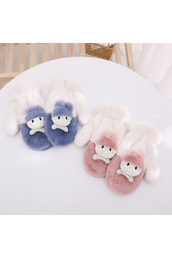 1Pair Assorted Color Plush Winter Mitts Thick Fluffy Gloves Durable Warm Hand Covers