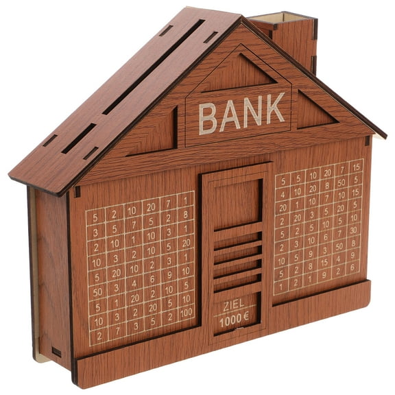FUTUREORYY 1Pcs Dark Brown Wooden Coin Box for Kids Savings Goal 9*7.7*1.8in