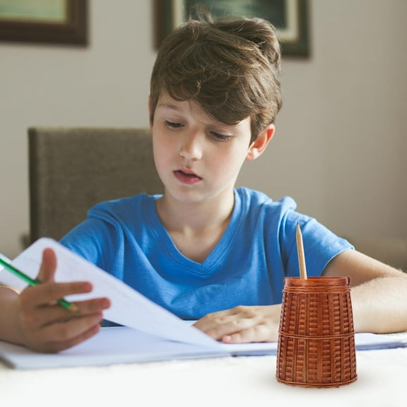 FUTUREORYY 1Pcs Desktop Storage Cup Light Brown Bamboo Tapered Shape for Office